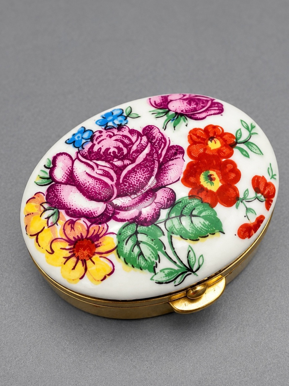 Floral Porcelain Pill Box - Pink, Red, Yellow Floral #cz217